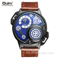 OULM, cronógrafo deportivo de lujo superior, relojes de cuero genuino, reloj de moda para hombres, reloj de pulsera de cuarzo ligero con esfera pequeña de 55 mm